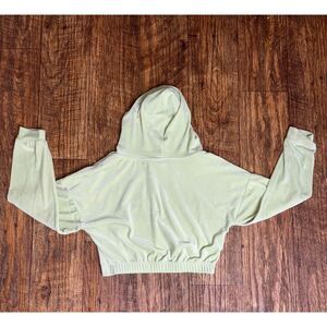 Light Green Velour Cropped Hoodie Women's Soft Pullover Sweatshirt